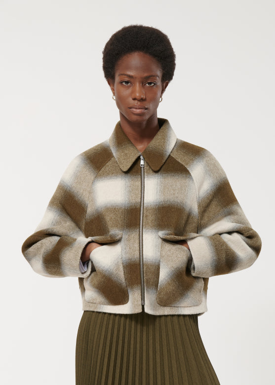 Humility Kingo Large Check Jacket, Military and Off White