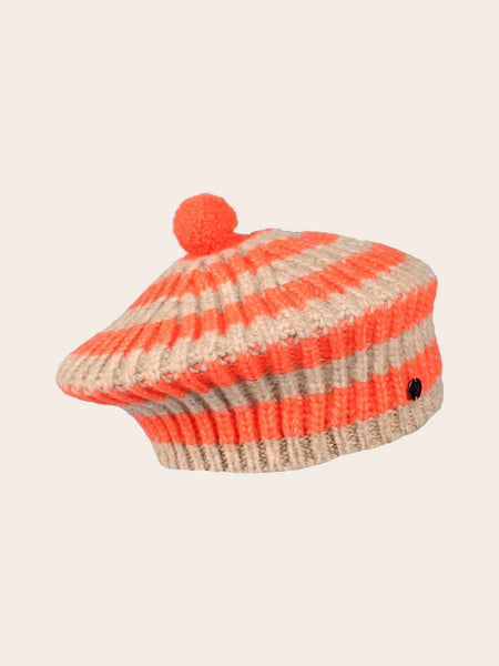 Fraas Stripe Beret, Orange and Oatmeal