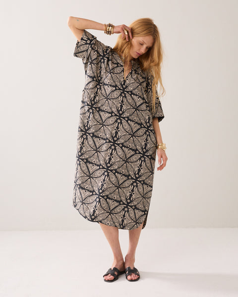 SUMMUM Ethnic Print Dress, Black