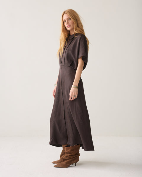 SUMMUM Button Down Dress, Dark Chocolate