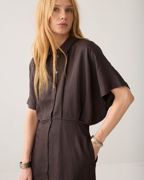 SUMMUM Button Down Dress, Dark Chocolate