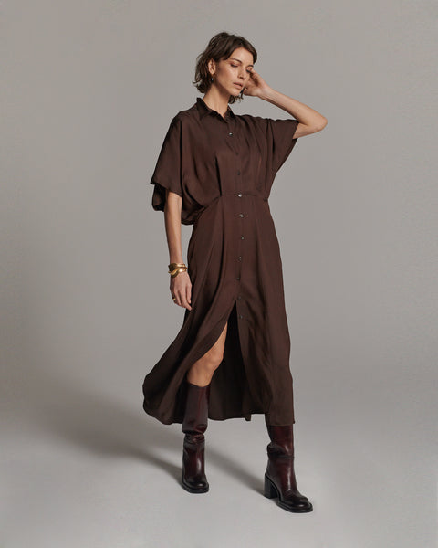 SUMMUM Button Down Dress, Dark Chocolate