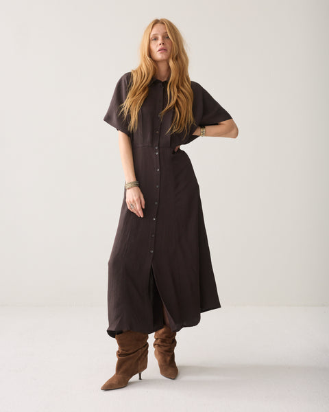 SUMMUM Button Down Dress, Dark Chocolate