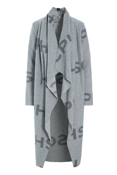 Henriette Steffensen Waterfall Long Cardigan, Grey Logo Print