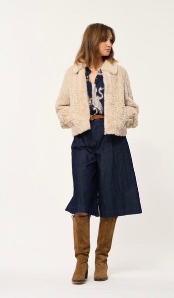 La Fee Maraboutee Elisa Short Faux Fur Jacket, Ecru
