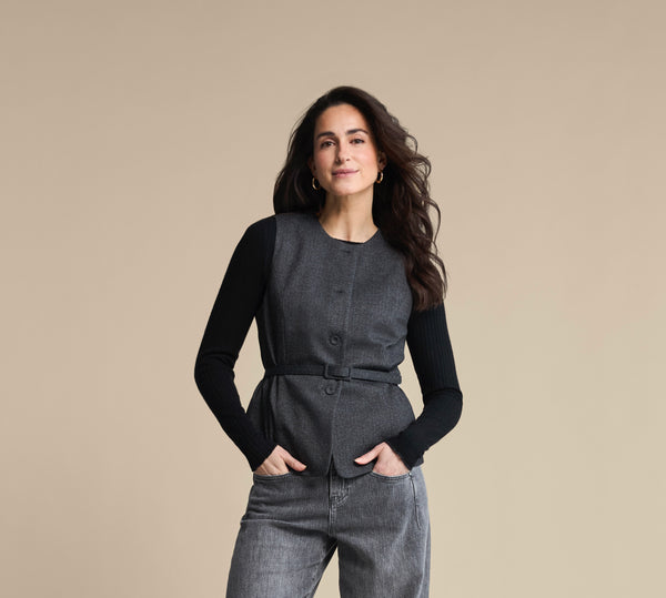 Red Button Sarah Waistcoat, Black Herrringbone