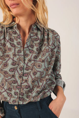 Indi and Cold Cotton Shirt, Print on Sage