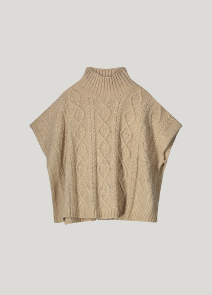 Summum Cable Knit Poncho, Ivory