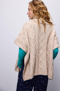 Summum Cable Knit Poncho, Ivory