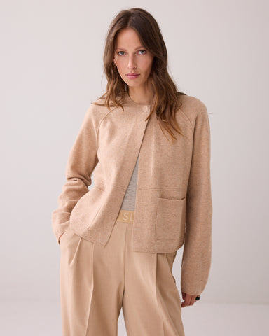 Summum Short Wool Cardigan, Alpaca Cream
