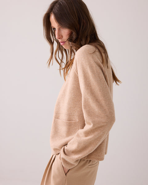Summum Short Wool Cardigan, Alpaca Cream