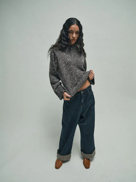 Heyanno Hope Turn Up Cropped Jeans, Dark Blue