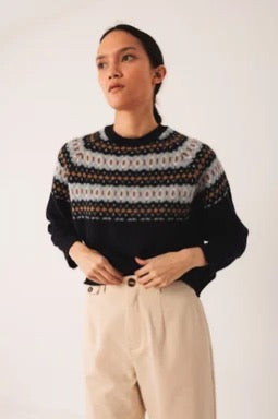 Indi and Cold Fairisle knit, Navy