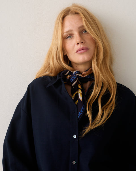 SUMMUM Satin Scarf,  Navy Multicolour