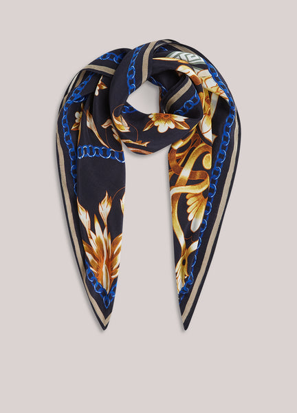 SUMMUM Satin Scarf,  Navy Multicolour