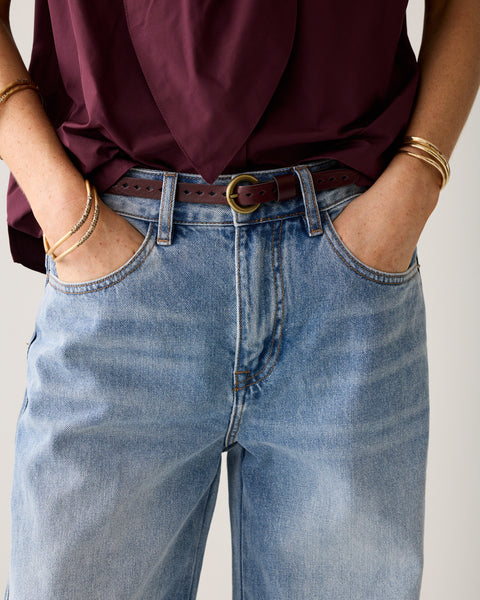SUMMUM Perforated Leather Belt, Burgundy