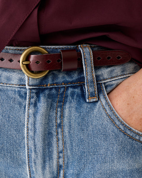 SUMMUM Perforated Leather Belt, Burgundy
