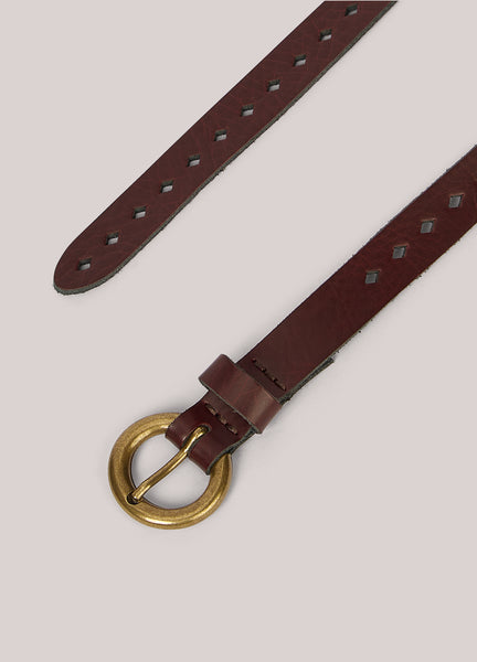 SUMMUM Perforated Leather Belt, Burgundy