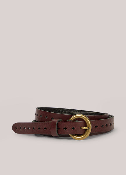 SUMMUM Perforated Leather Belt, Burgundy