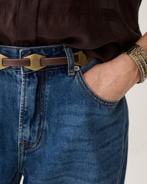 SUMMUM Ornament Leather Belt, Dark Chocolate