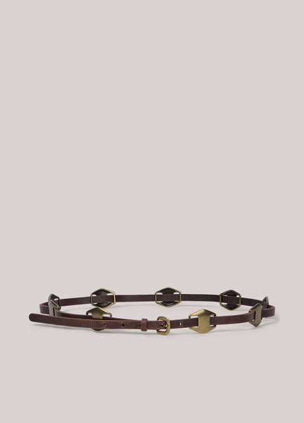 SUMMUM Ornament Leather Belt, Dark Chocolate