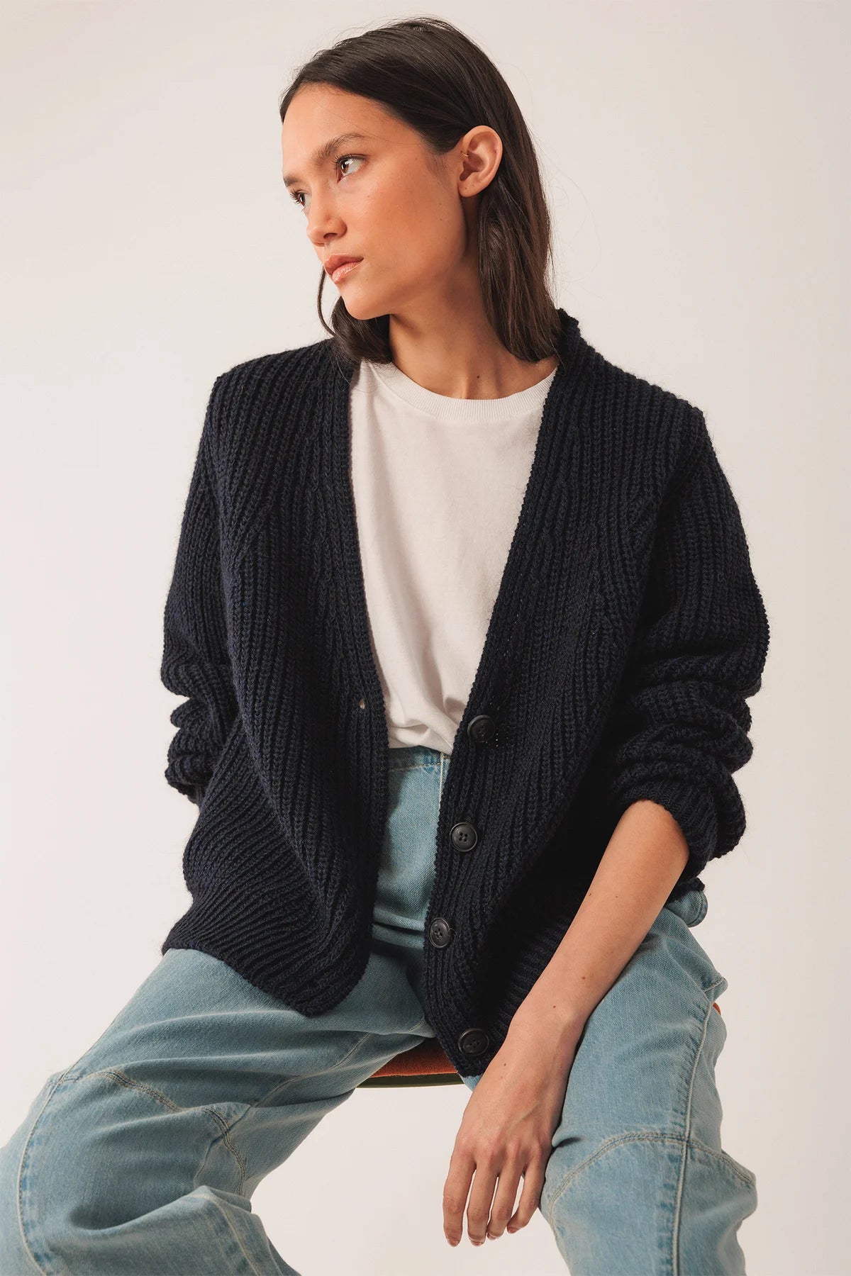 Indi and Cold V-neck Cardie, Navy