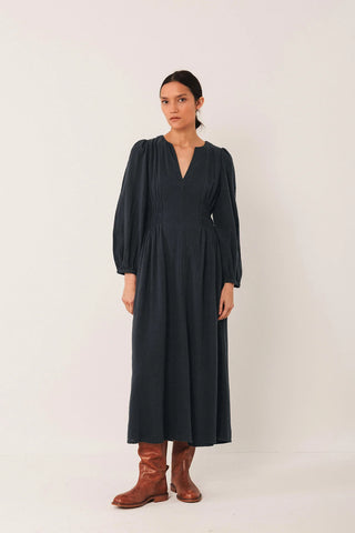 Indi and Crepe Cotton Dress, Navy