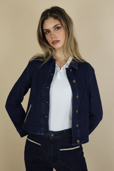 NO2MORO Alex Denim Jacket, Dark Blue Wash - Flax In Bloom