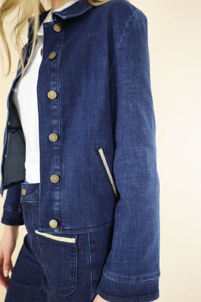 NO2MORO Alex Denim Jacket, Dark Blue Wash - Flax In Bloom