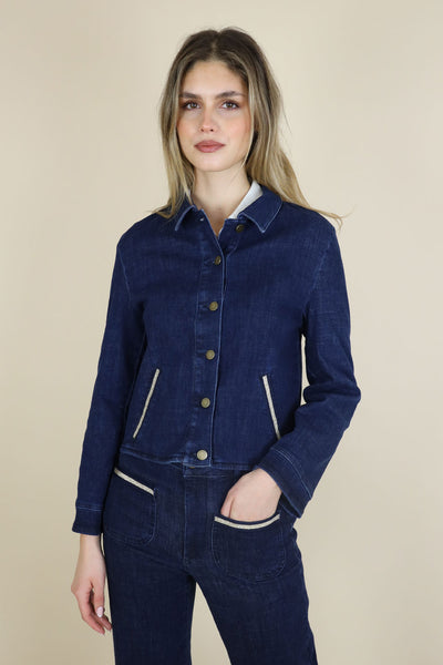 NO2MORO Alex Denim Jacket, Dark Blue Wash - Flax In Bloom
