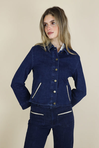 NO2MORO Alex Denim Jacket, Dark Blue Wash - Flax In Bloom
