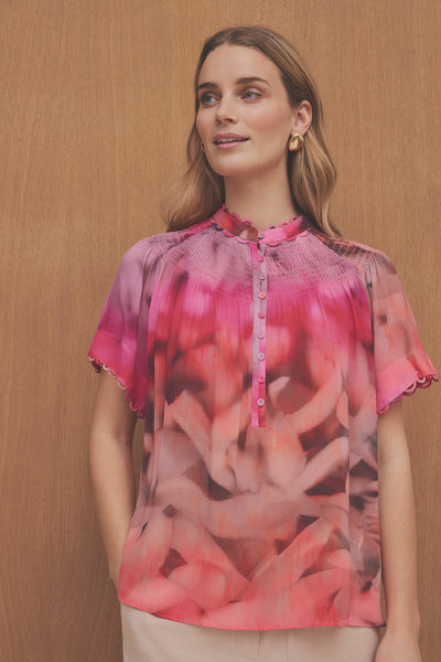 Gustav Amber Chiffon Blouse, Coral Print