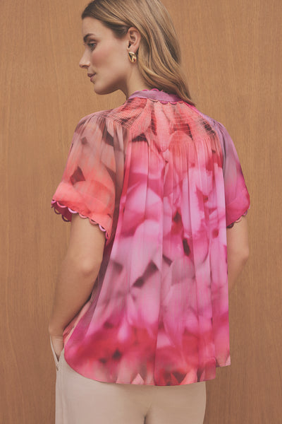 Gustav Amber Chiffon Blouse, Coral Print