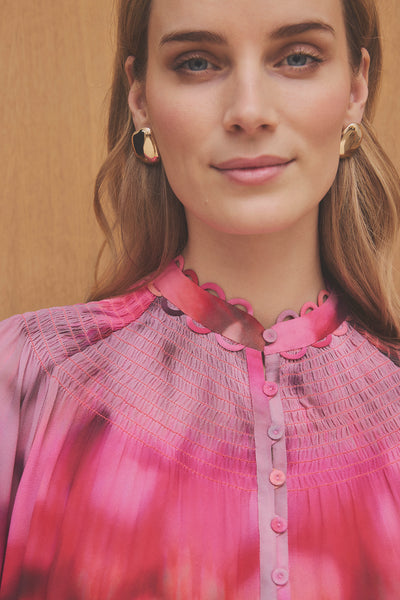 Gustav Amber Chiffon Blouse, Coral Print