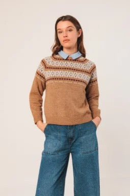 Indi and Cold Fairisle Knit, Camel