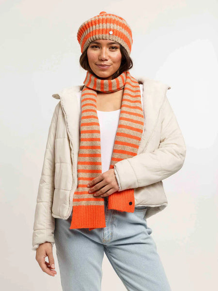 Fraas Stripe Scarf, Orange and Oatmeal