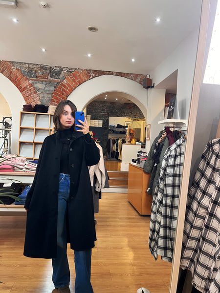 Indi and Cold Reversible Wool Coat, Black Check