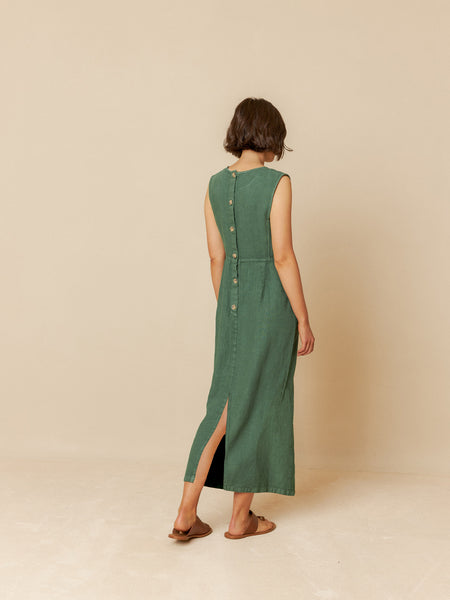 INDI AND COLD Linen Dress, Emerald Green