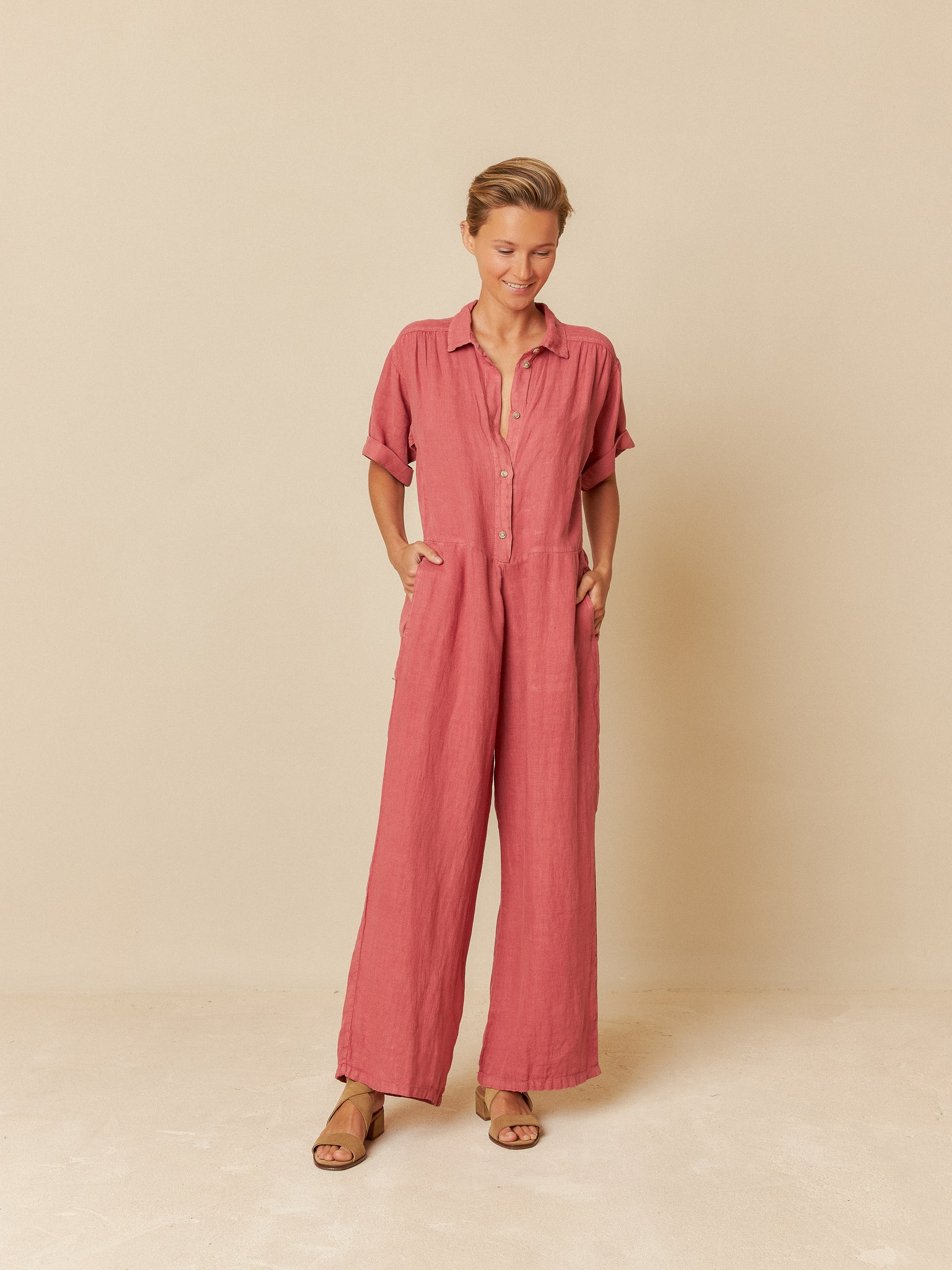 INDI AND COLD Linen Jumpsuit, Watermelon