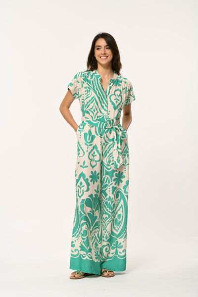 La Fee Finou Jumpsuit, Green and Cream