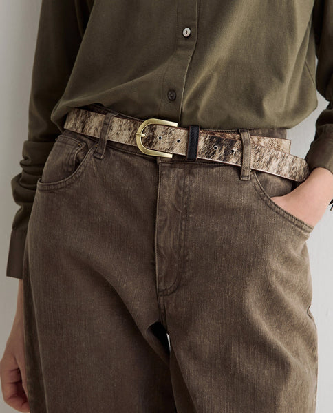 Yerse Leather Haircalf Belt, Chocolate