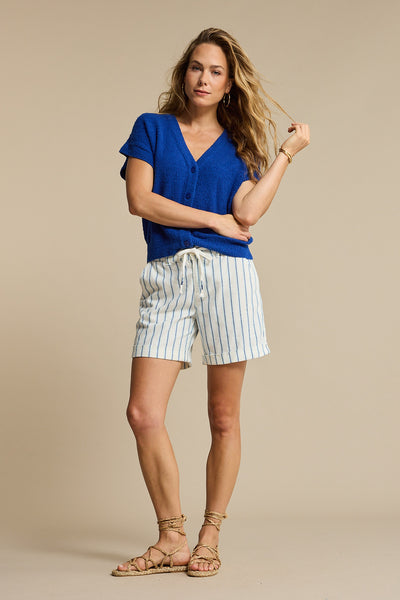 Red Button Camille Linen Shorts, Cobalt