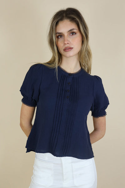 NO2MORO Claudine Blouse, Navy - Flax In Bloom
