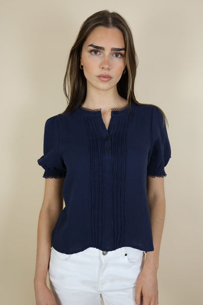 NO2MORO Claudine Blouse, Navy - Flax In Bloom
