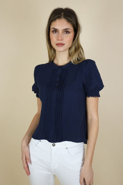 NO2MORO Claudine Blouse, Navy - Flax In Bloom