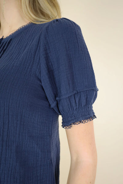 NO2MORO Claudine Blouse, Navy - Flax In Bloom