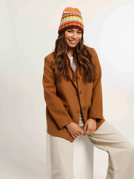 Fraas Striped Wool Blend Beanie, Orange