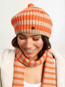 Fraas Stripe Beret, Orange and Oatmeal
