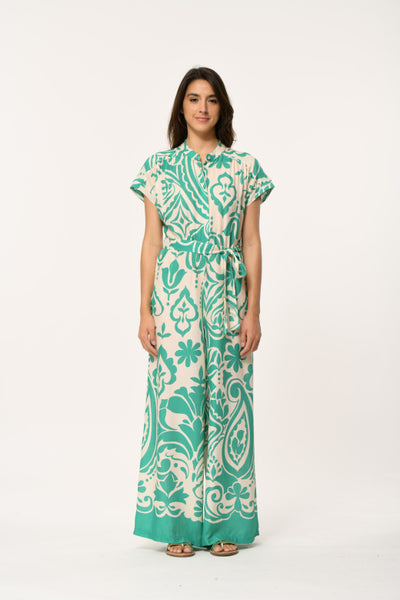 La Fee Finou Jumpsuit, Green and Cream