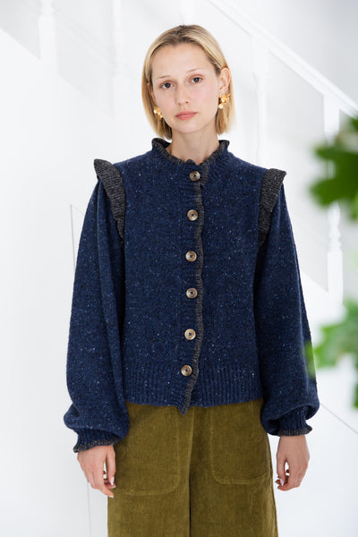 Bonté Delphie Knitted Jacket, Navy with Grey Trim
